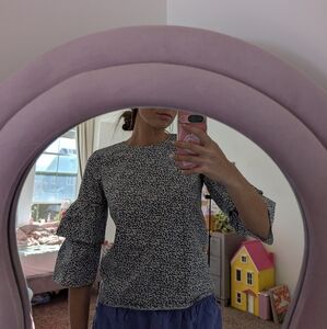 J. Crew Women's Blue and White Patterned Top Size 8